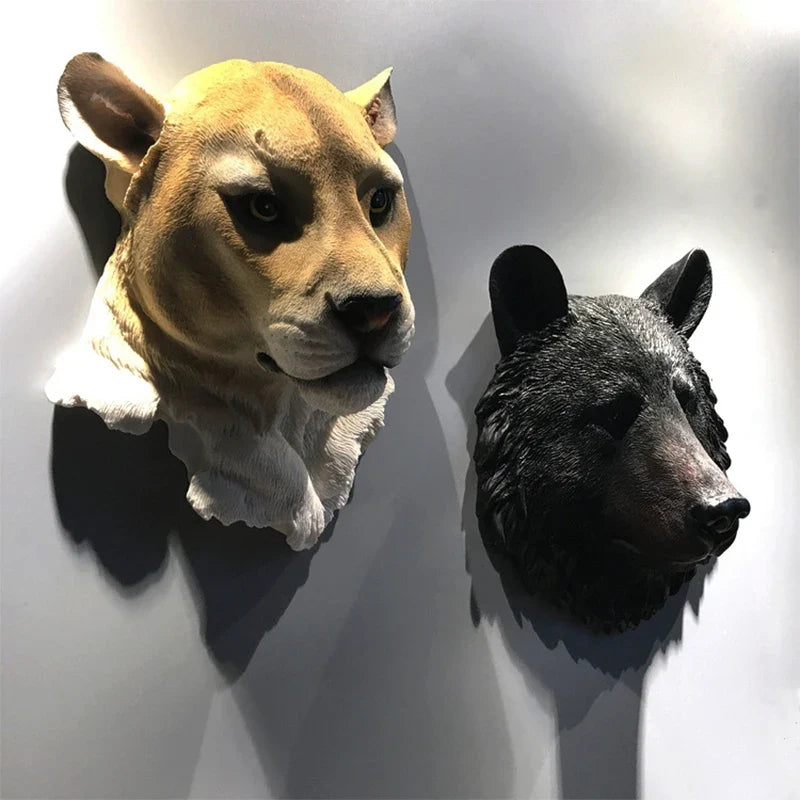 Scandinavian Style Animal Head Wall Sculpture Lifelike Resin Wall Decor