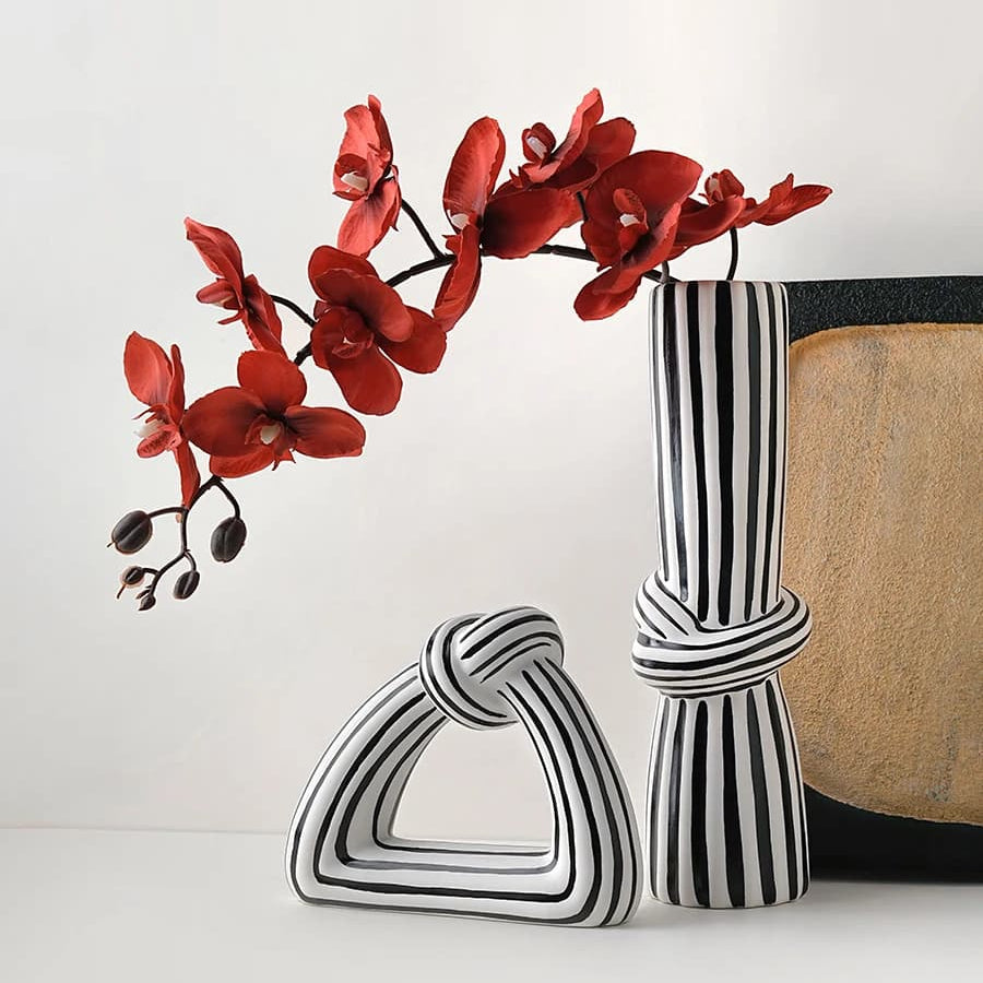 Black & White Striped Knot Ceramic Vase – Modern Decor
