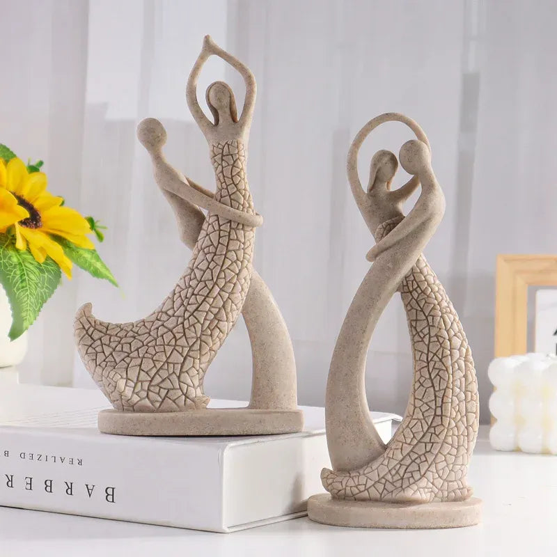 Dancing Couple Sculpture – Romantic Sandstone Resin Statue