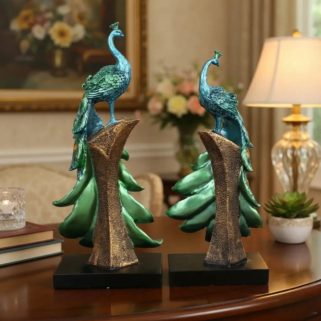 Luxury Peacock Statue Set – Resin Home Decor Ornaments