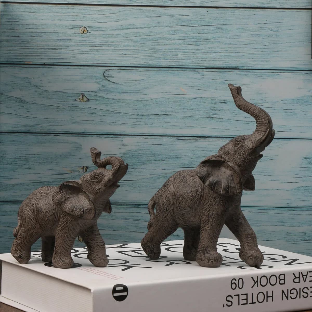 Elephant Mother & Child Statue Set - Resin Figurines