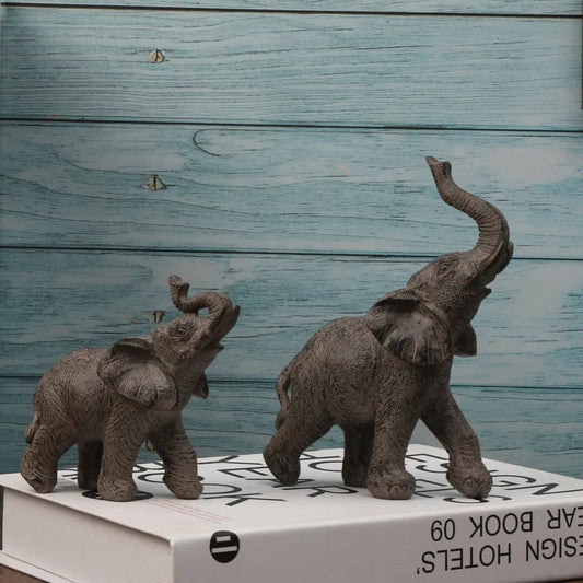 Elephant Mother & Child Statue Set - Resin Figurines