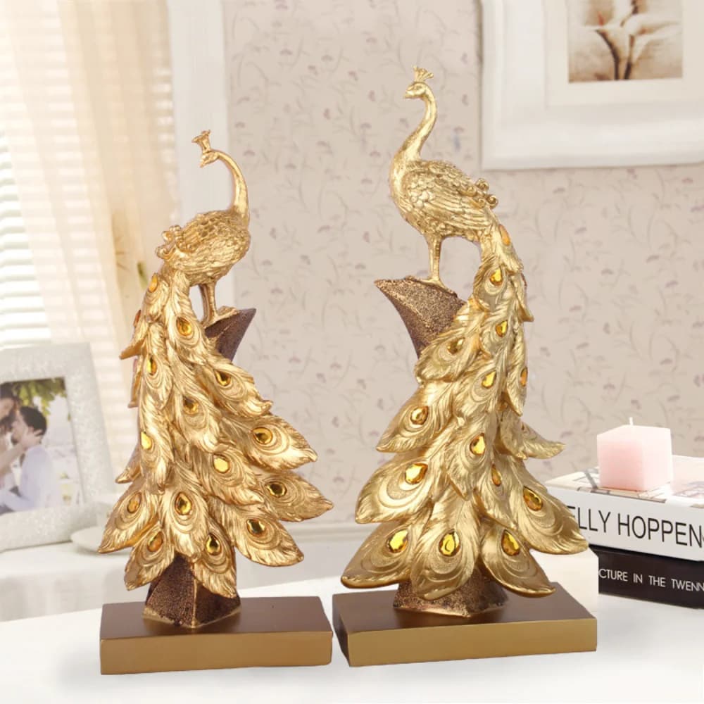 Luxury Peacock Statue Set – Resin Home Decor Ornaments