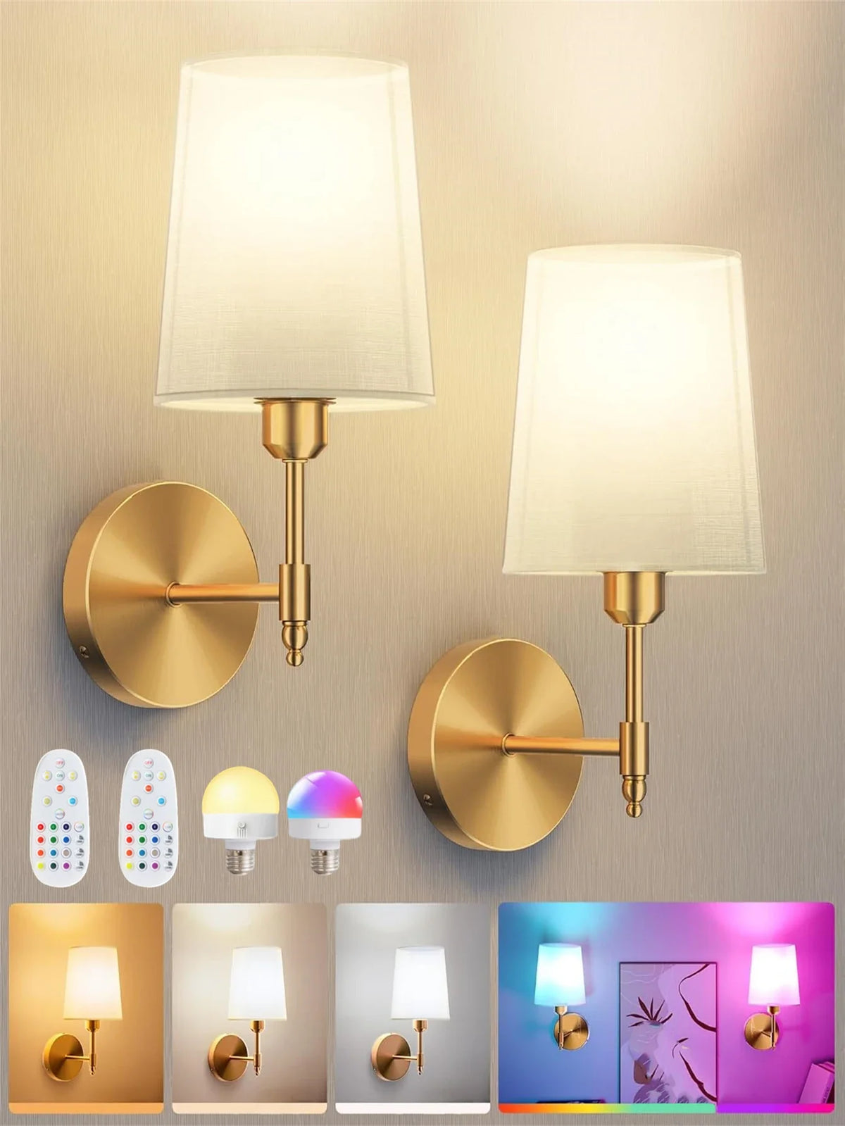 Wireless Rechargeable Wall Lamp – 15-Color Dimmable & Remote