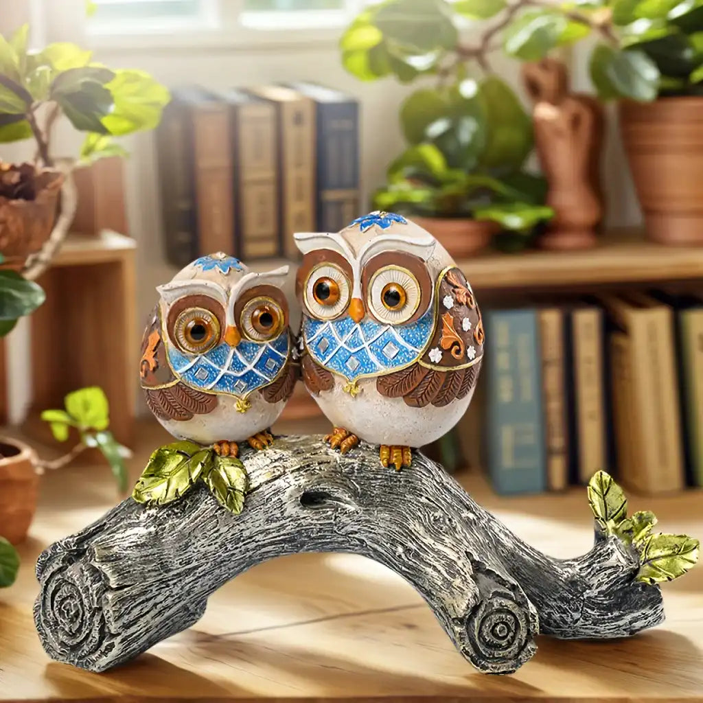 Handmade Owl Couple Resin Statue