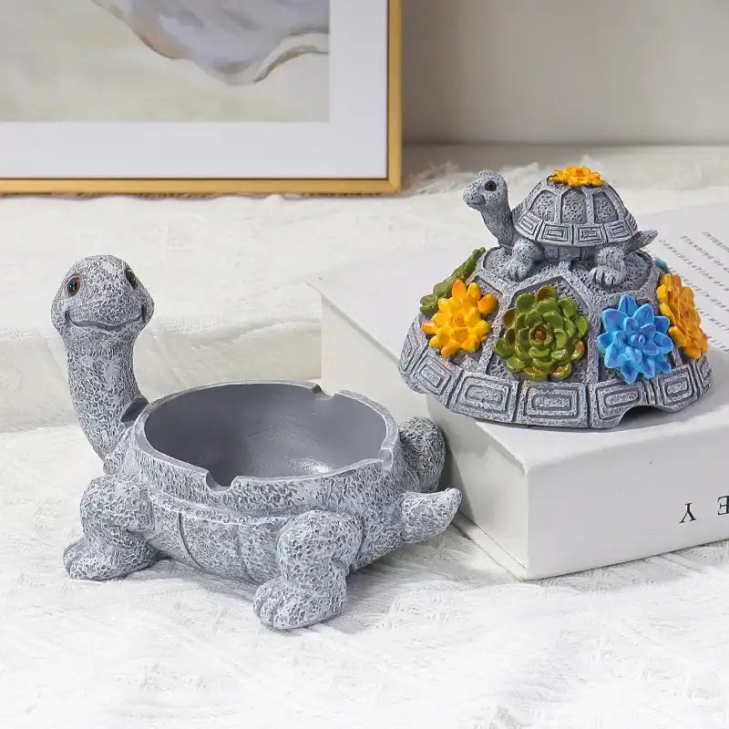 Turtle Succulent Ashtray – Resin Turtle Decor with Lid