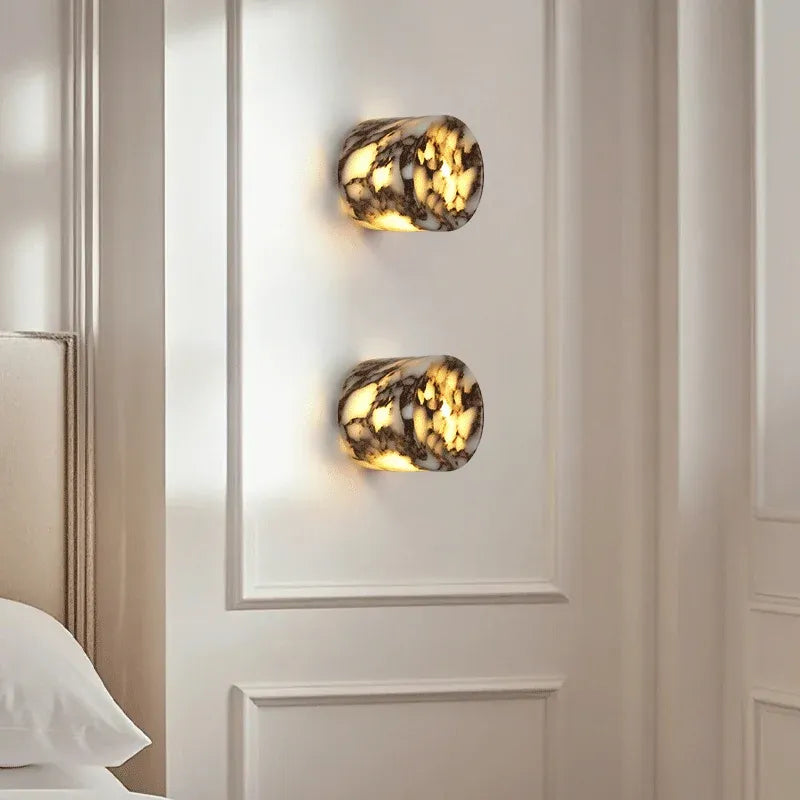 Marble Stone LED Wall Lamp – Luxury Cylindrical Sconce