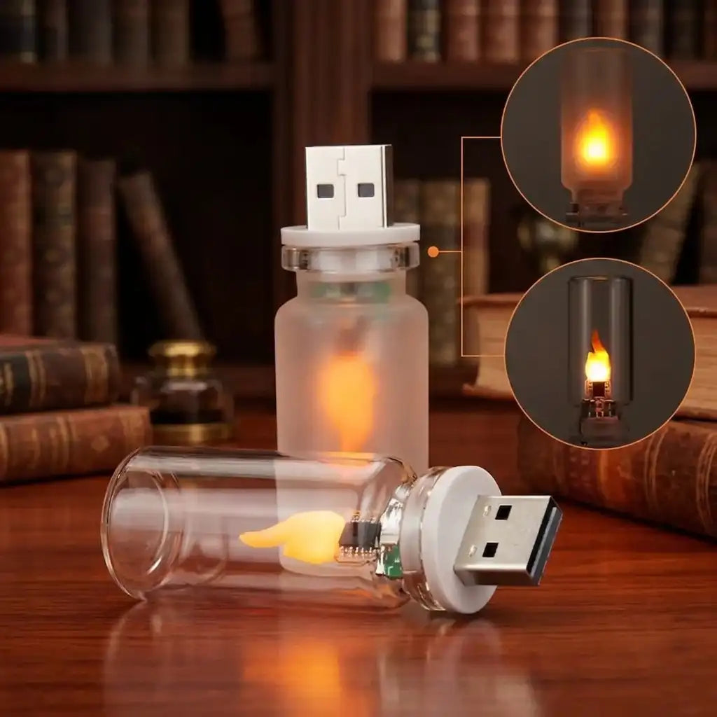 USB Flame LED Glass Candle light - Simulated Flickering Night Light