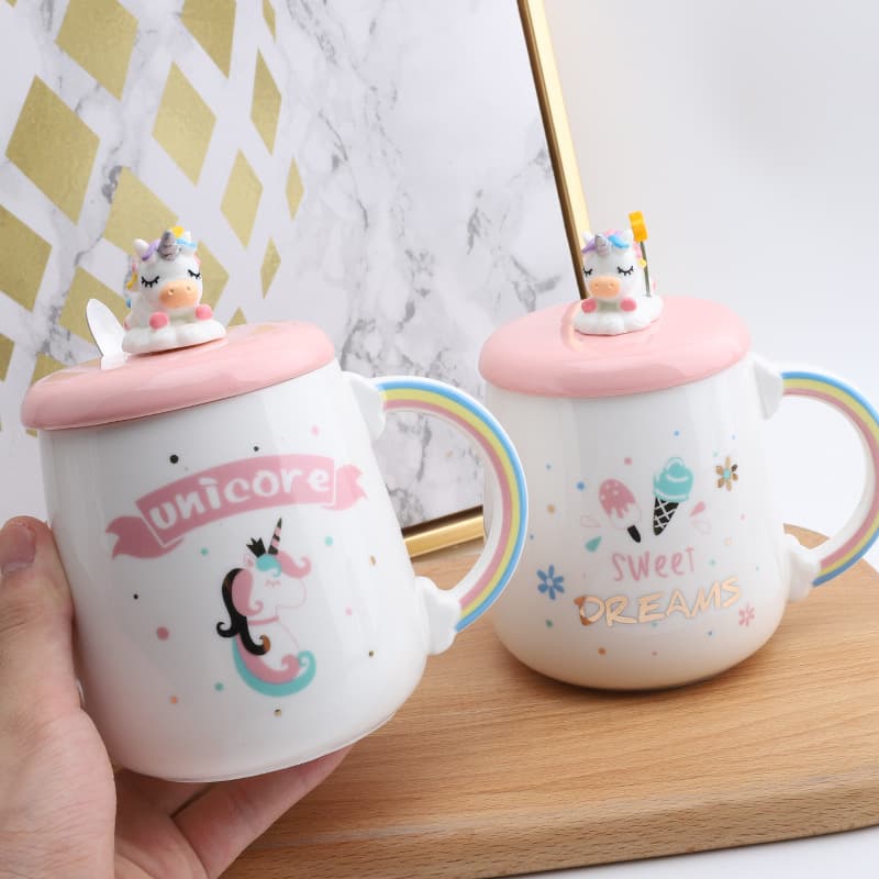 Unicorn Pure Mug – 500ml Ceramic, Lid & Spoon, 4 Styles