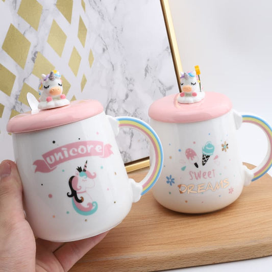 Unicorn Pure Mug – 500ml Ceramic, Lid & Spoon, 4 Styles