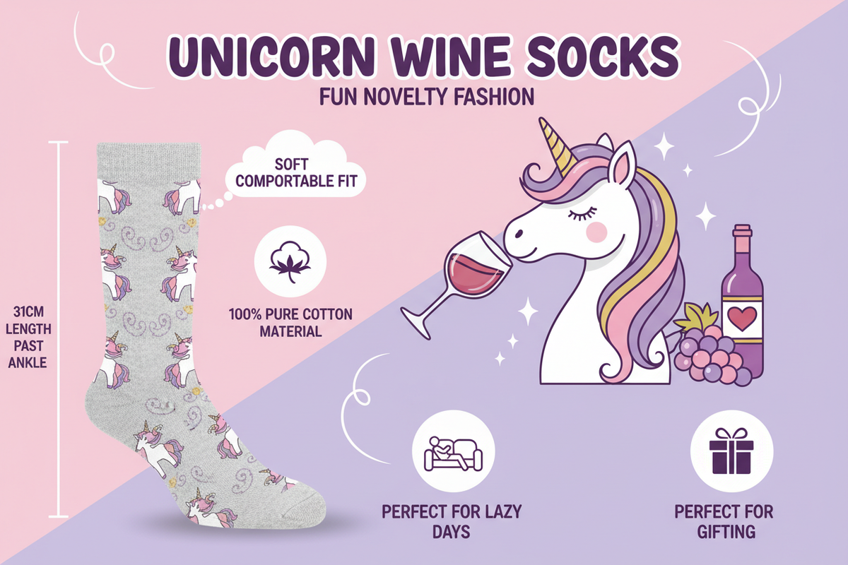 Unicorn Wine Socks – 100% Cotton, Cute Novelty Gift Socks