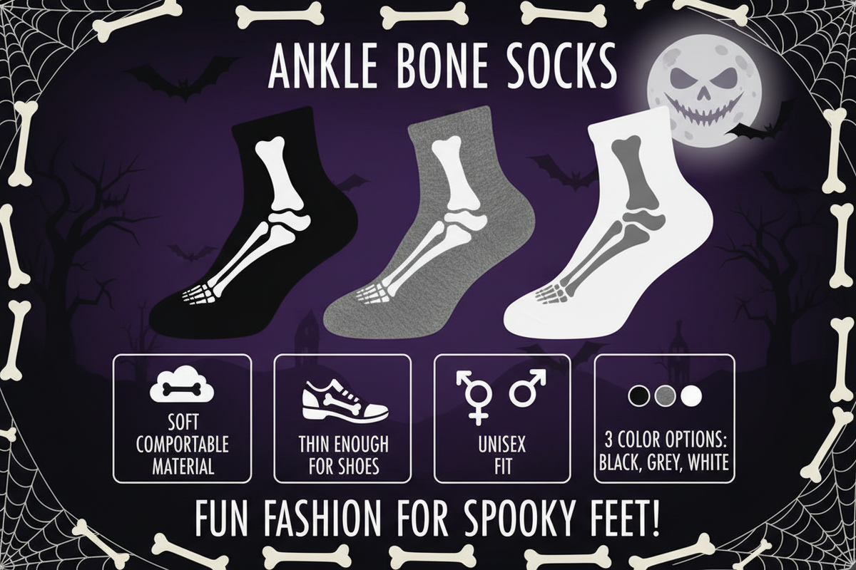 Unisex Ankle Bone Socks – Skeleton Print, 3 Colors