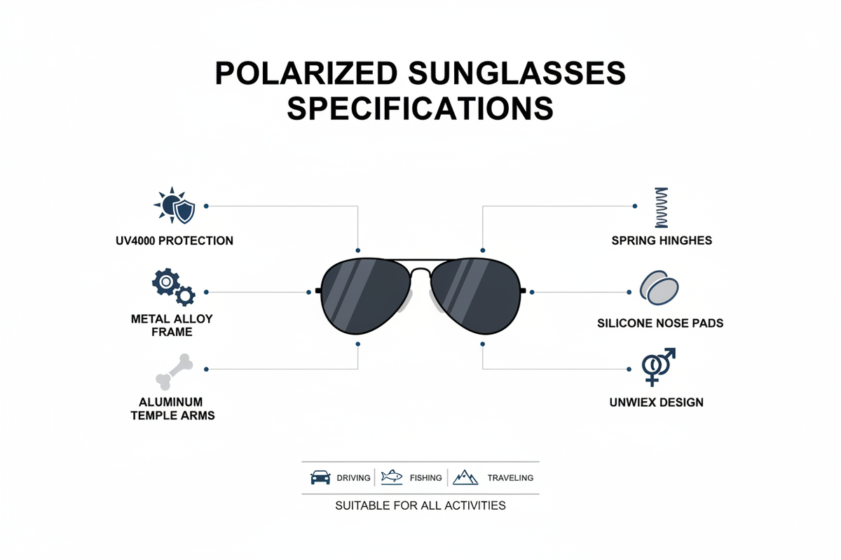 Unisex Polarized Sunglasses – UV400, Metal Frame, Lightweight