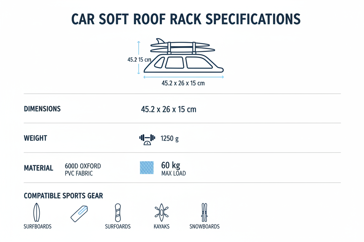 Universal Car Soft Roof Rack – 60kg, Foldable, No Tools