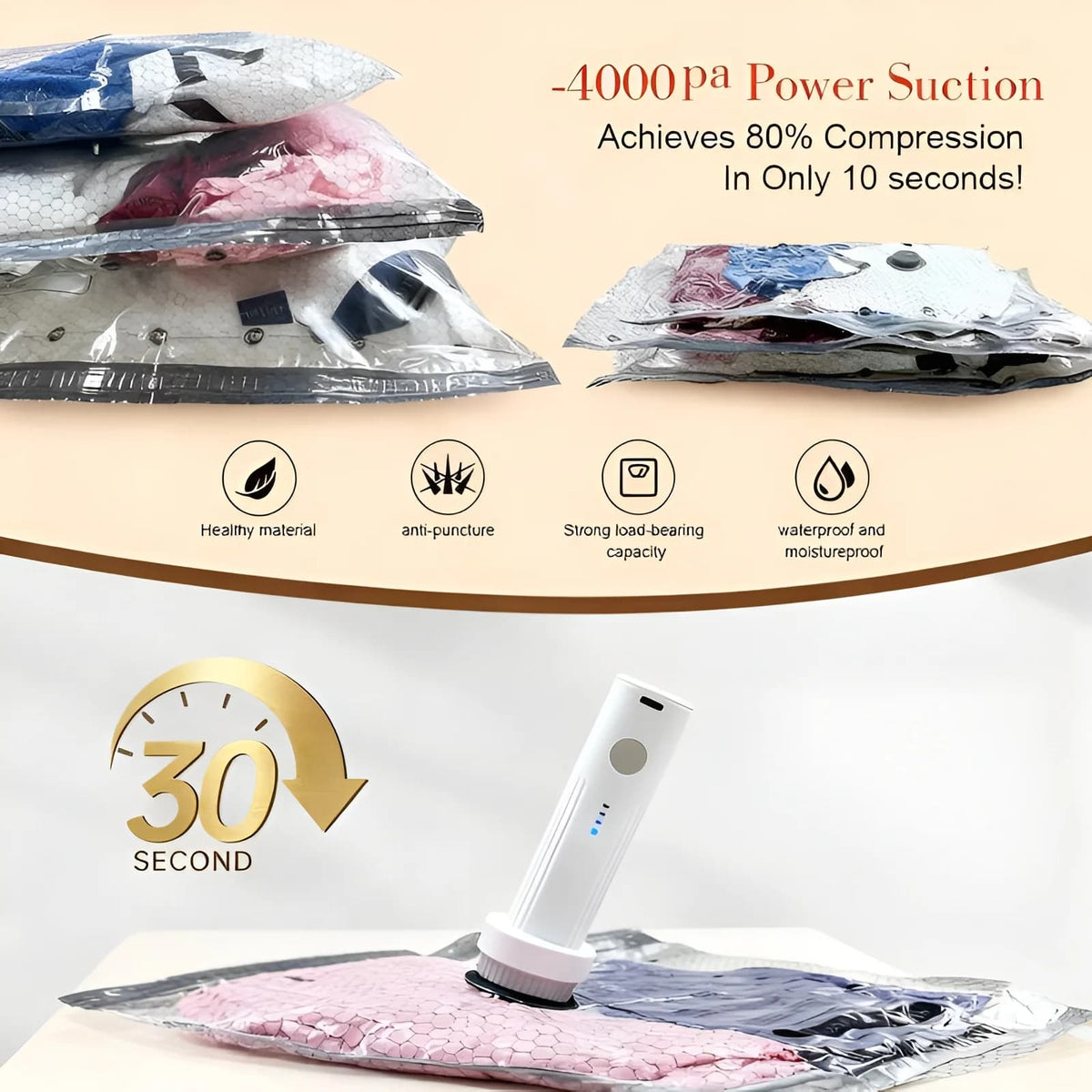 Cordless Compression Travel Vacuum Bag Set-15 Pack