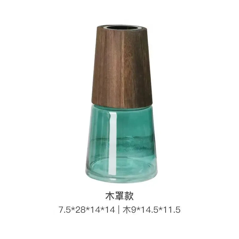 Nordic Glass Vase – Wooden Base Hydroponic Tabletop Decor