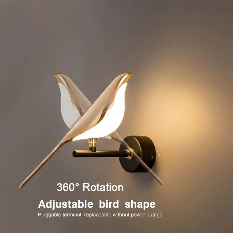 Magpie Bird LED Wall Lamp – 360° Rotatable Touch Sconce