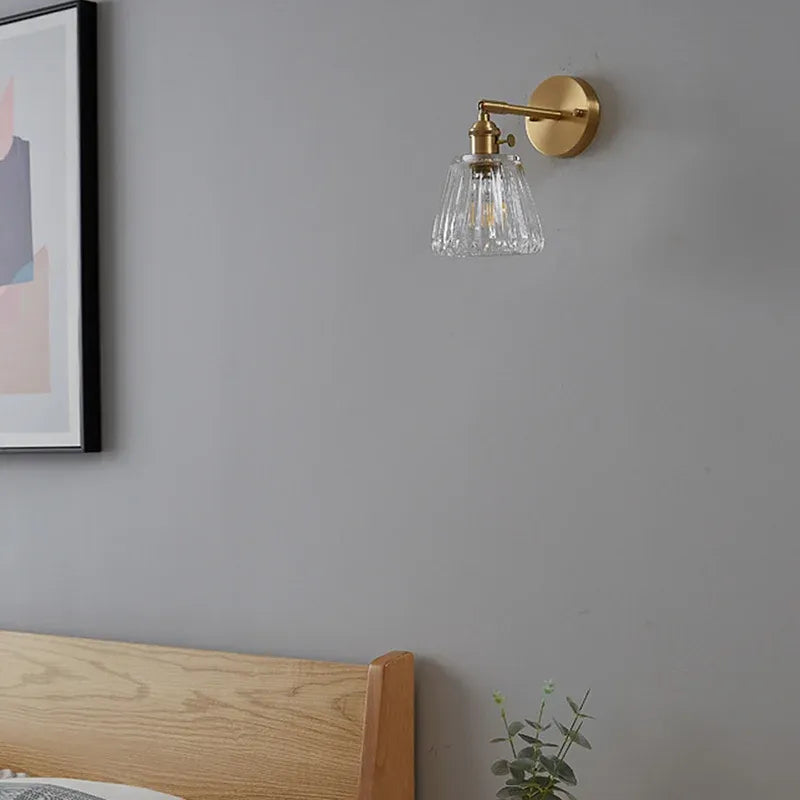 Nordic Brass Glass Wall Lamp – Retro Bedside Sconce