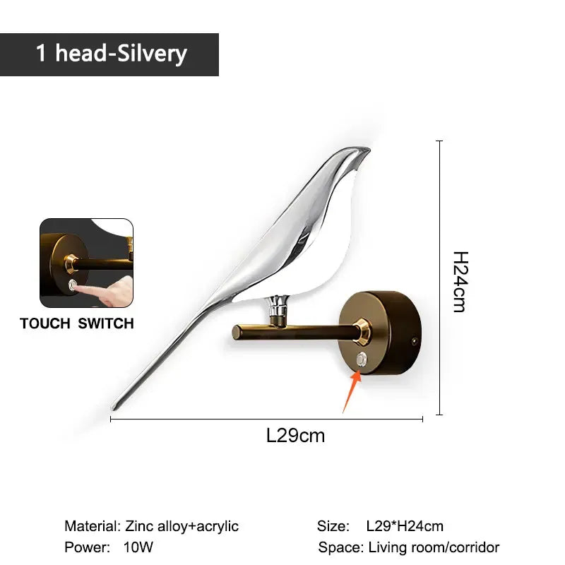 Magpie Bird LED Wall Lamp – 360° Rotatable Touch Sconce
