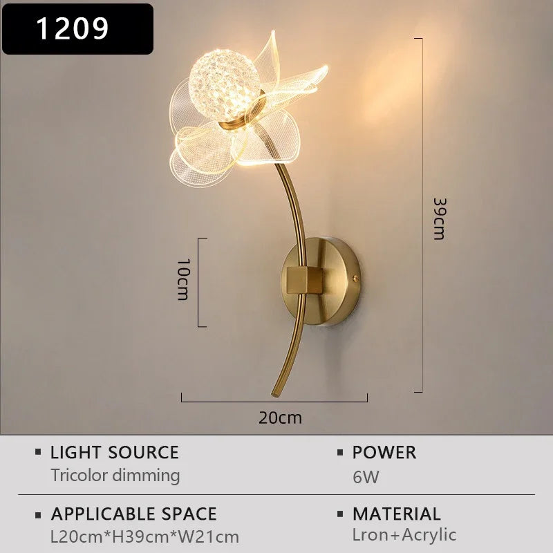 Nordic Floral LED Wall Light – Modern Luxury Iron Sconce