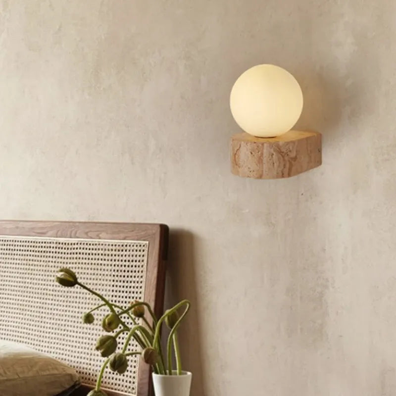 Wabi-Sabi Stone Wall Lamp – Minimalist Bedside Sconce