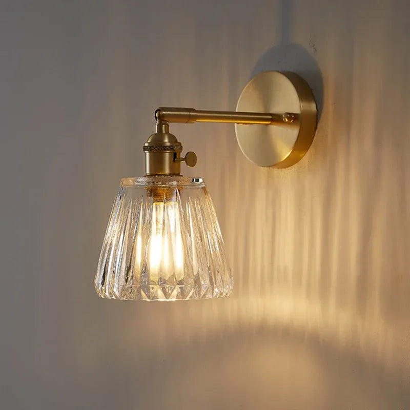 Nordic Brass Glass Wall Lamp – Retro Bedside Sconce