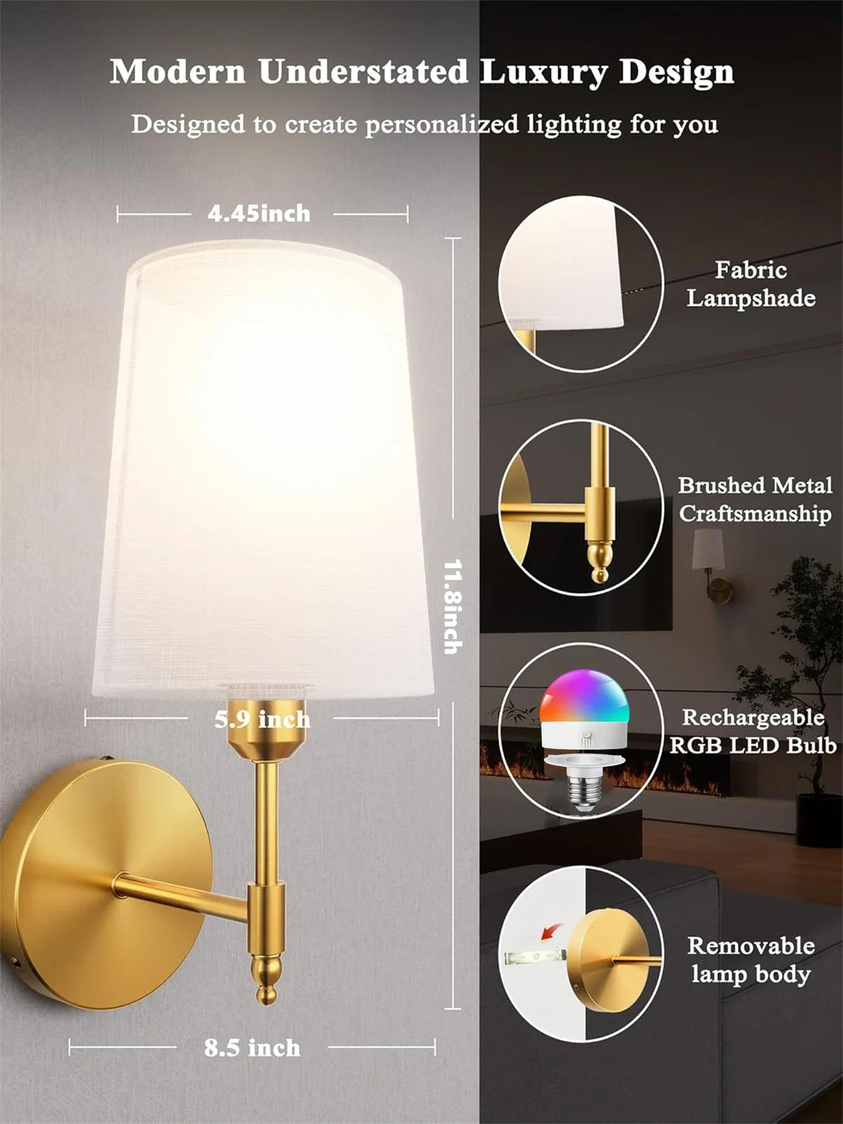 Wireless Rechargeable Wall Lamp – 15-Color Dimmable & Remote