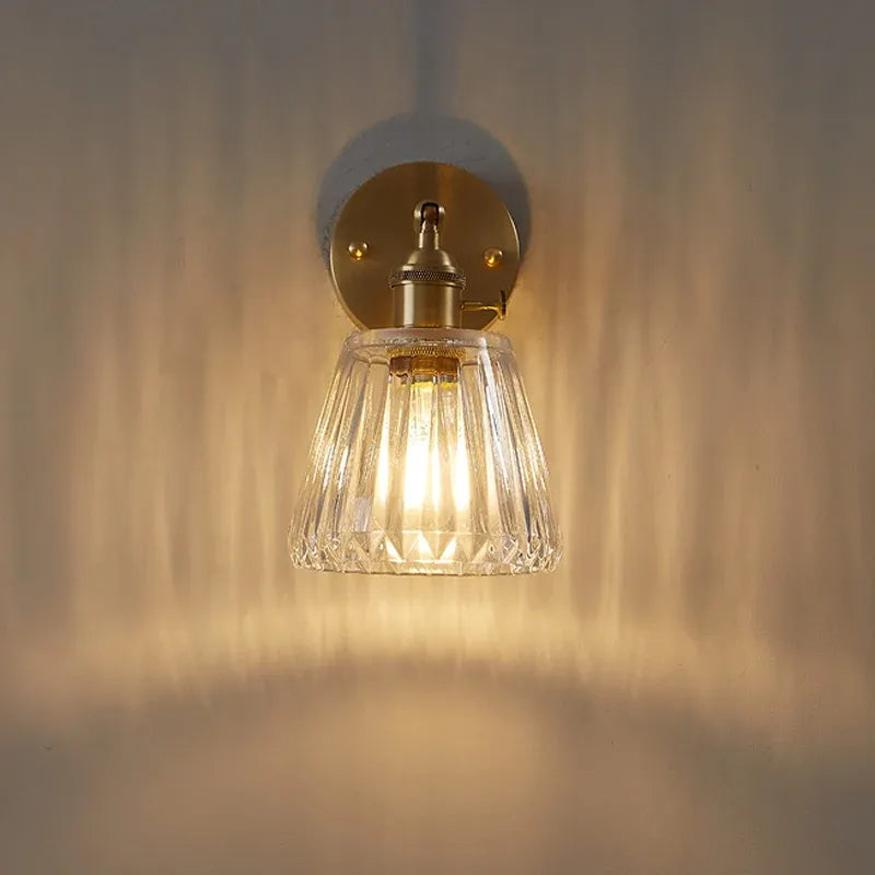 Nordic Brass Glass Wall Lamp – Retro Bedside Sconce
