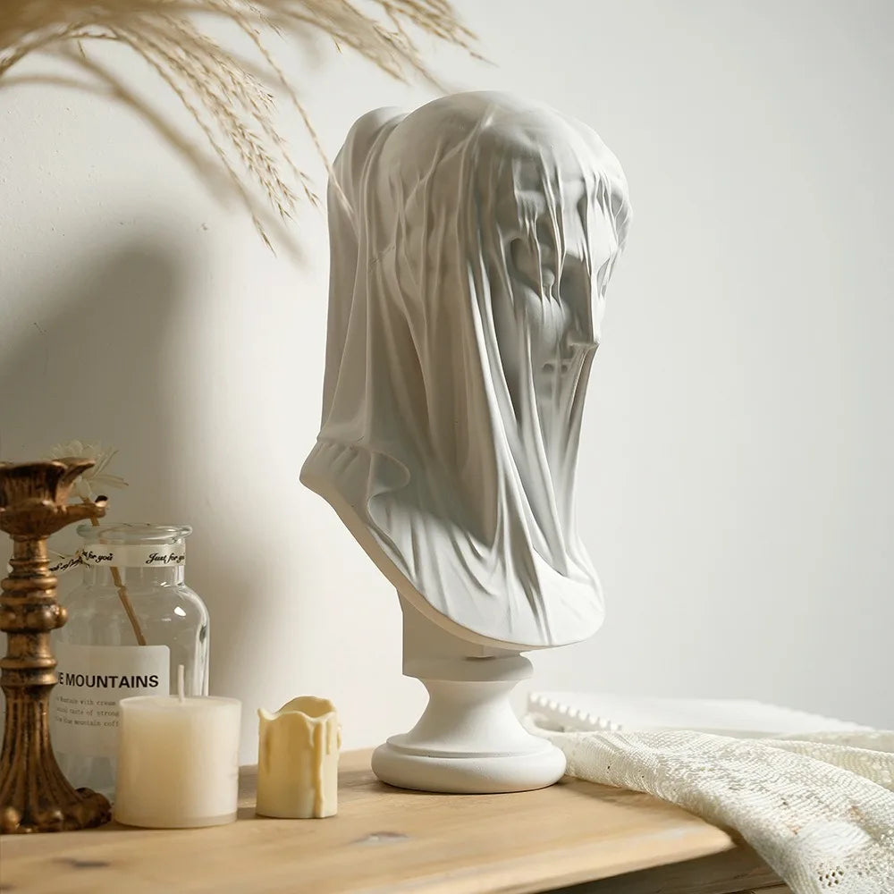 Veiled Lady Bust Sculpture – Classical Roman Resin Statue
