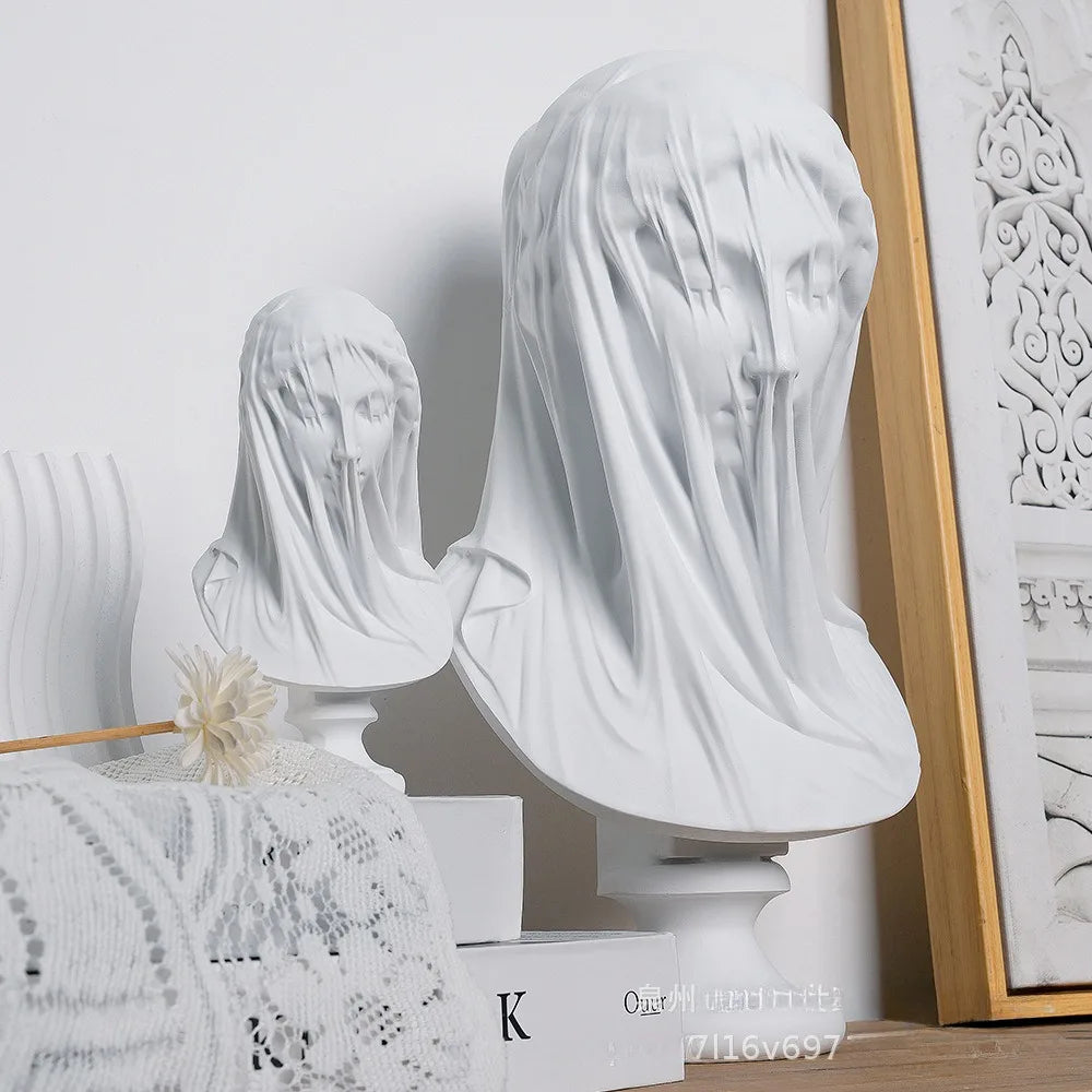 Veiled Lady Bust Sculpture – Classical Roman Resin Statue