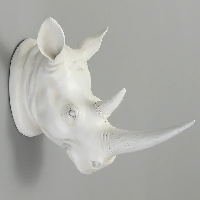 Rhino Head Wall Sculpture – Minimalist Resin Animal Decor