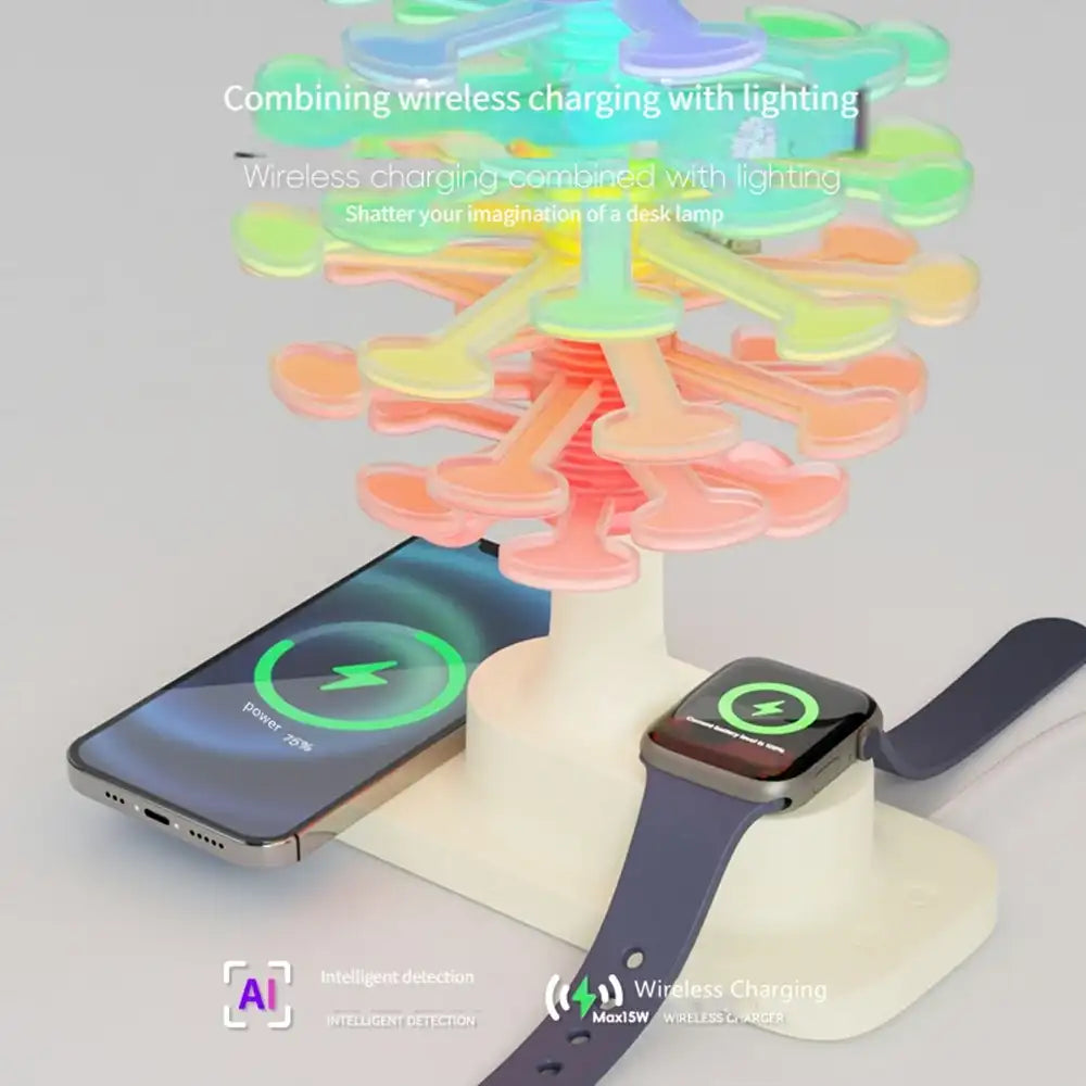 Spiral Tree RGB Table Lamp with Wireless Charging Pad - 360° Glow Bedside Lamp