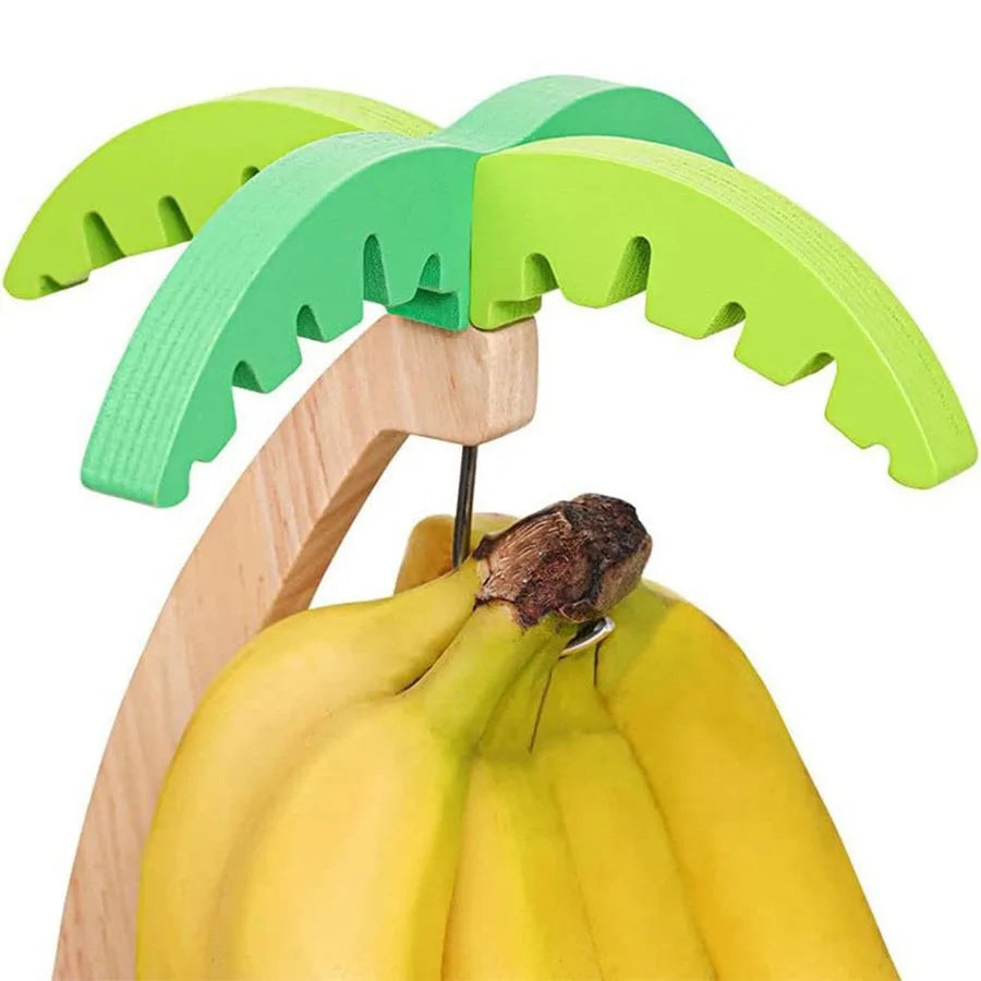 Wooden Banana Hanging Rack – Decorative Leaf Fruit Storage Stand
