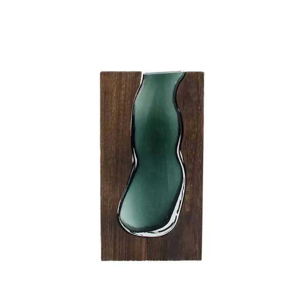 Wooden Frame Glass Vase – Modern Hydroponic Flower Decor