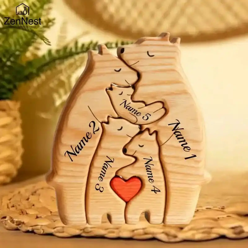 Personalized Wooden Bear Family Puzzle - Laser Engraved Home Decor