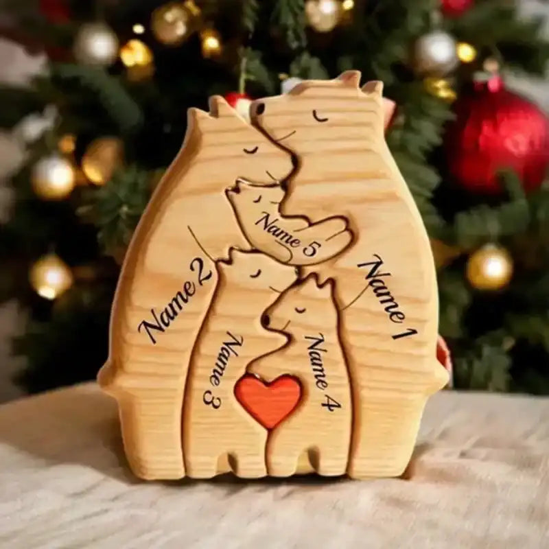 Personalized Wooden Bear Family Puzzle - Laser Engraved Home Decor