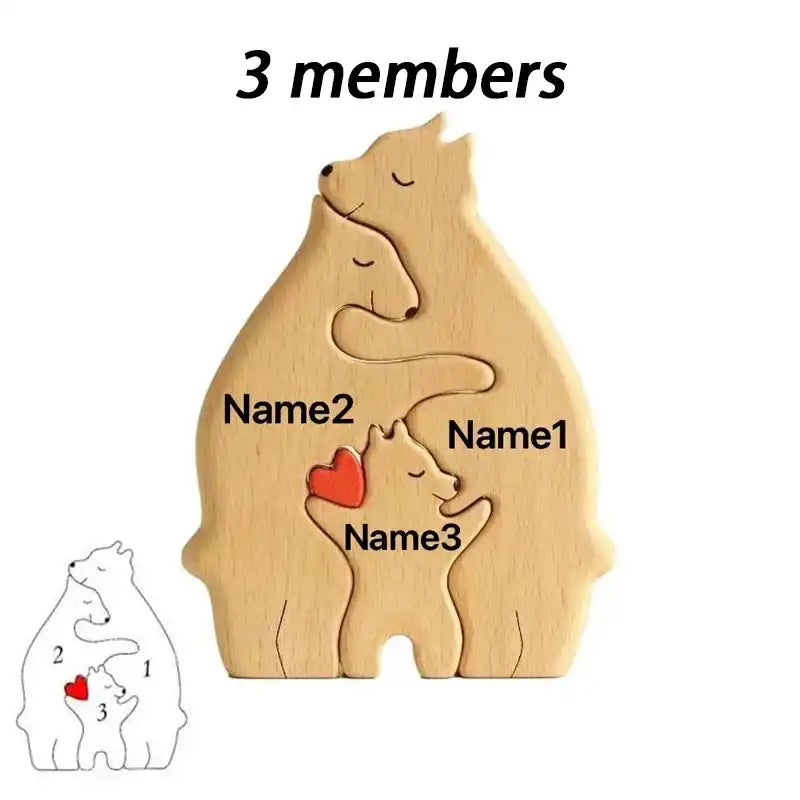 Personalized Wooden Bear Family Puzzle - Laser Engraved Home Decor