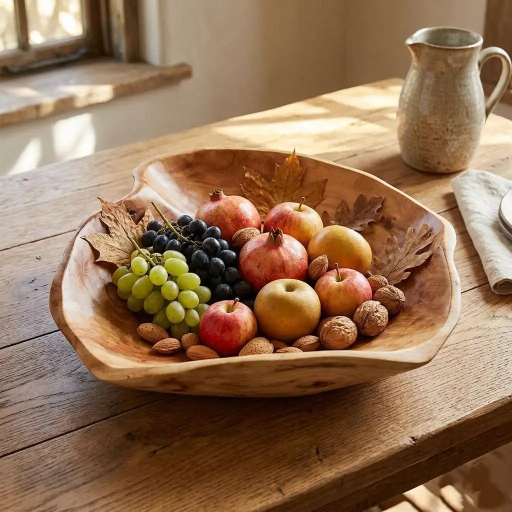 Handmade Natural Wood Fruit Tray - Irregular Bowl for Serving