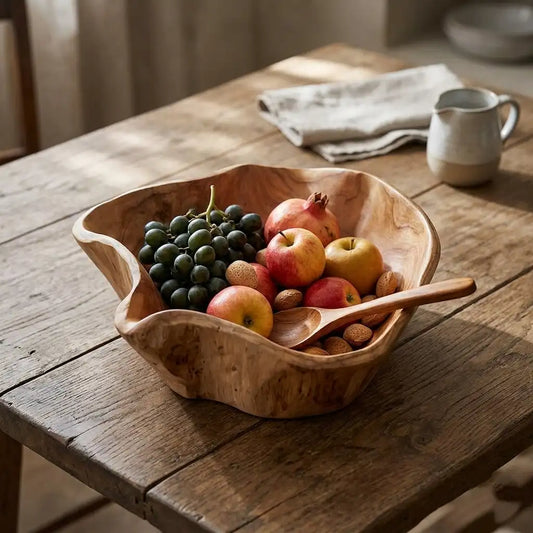 Handmade Natural Wood Fruit Tray - Irregular Bowl for Serving