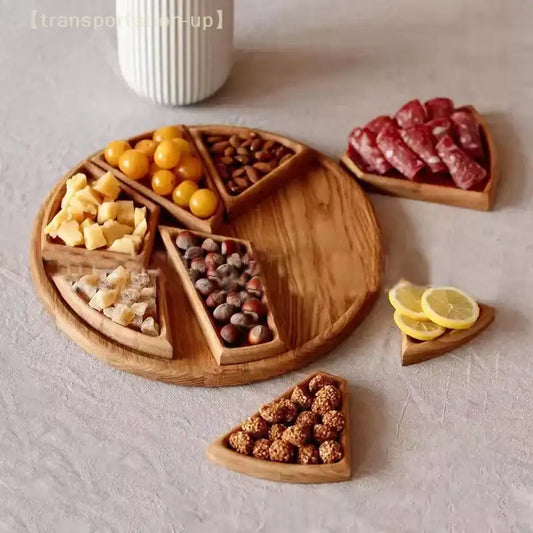 Divided Wood Serving Tray - Round Platter for Snacks