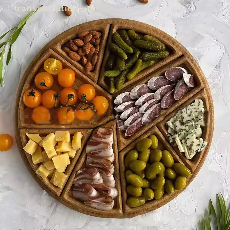 Divided Wood Serving Tray - Round Platter for Snacks