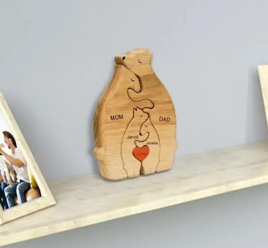 Personalized Wooden Bear Family Puzzle - Laser Engraved Home Decor