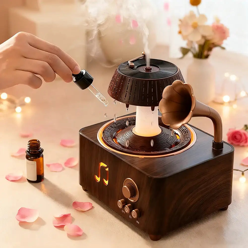 Retro Gramophone Raindrop Aroma Diffuser - Bluetooth Speaker