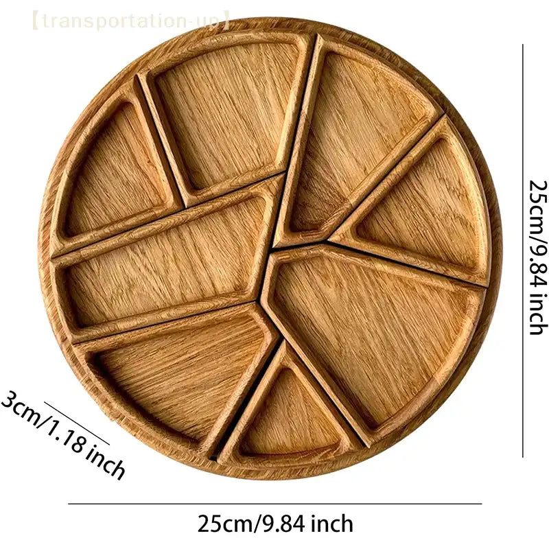 Divided Wood Serving Tray - Round Platter for Snacks