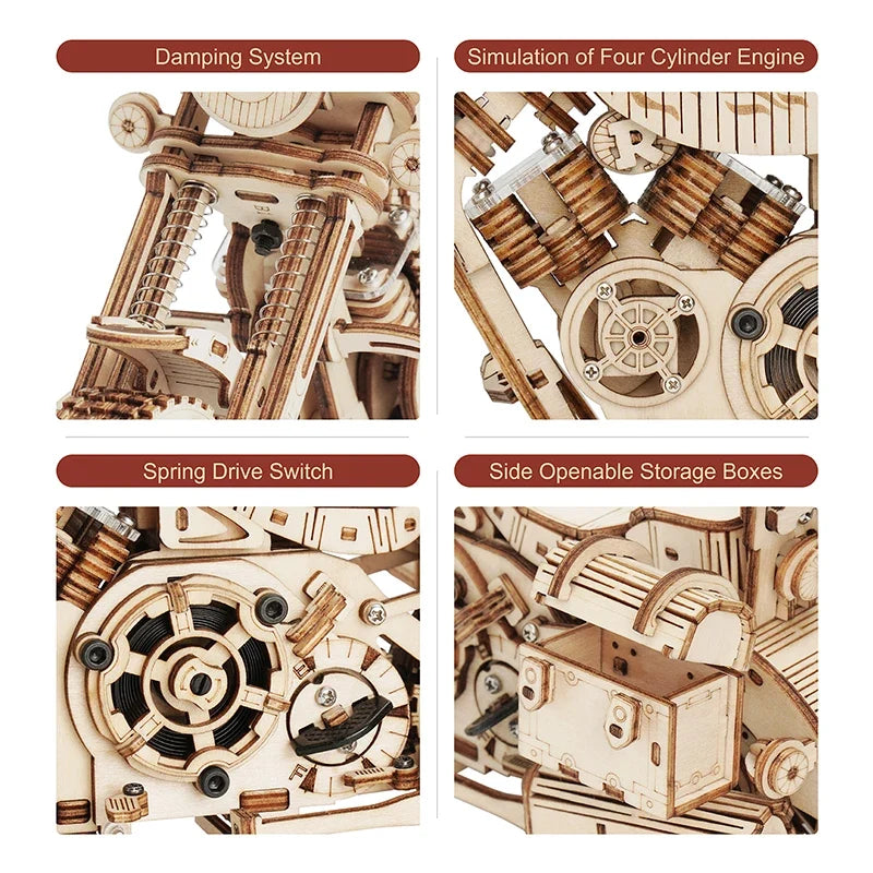 Robotime Rokr 3D Wood Motorcycle Puzzle Mechanical Cruiser Model Kit