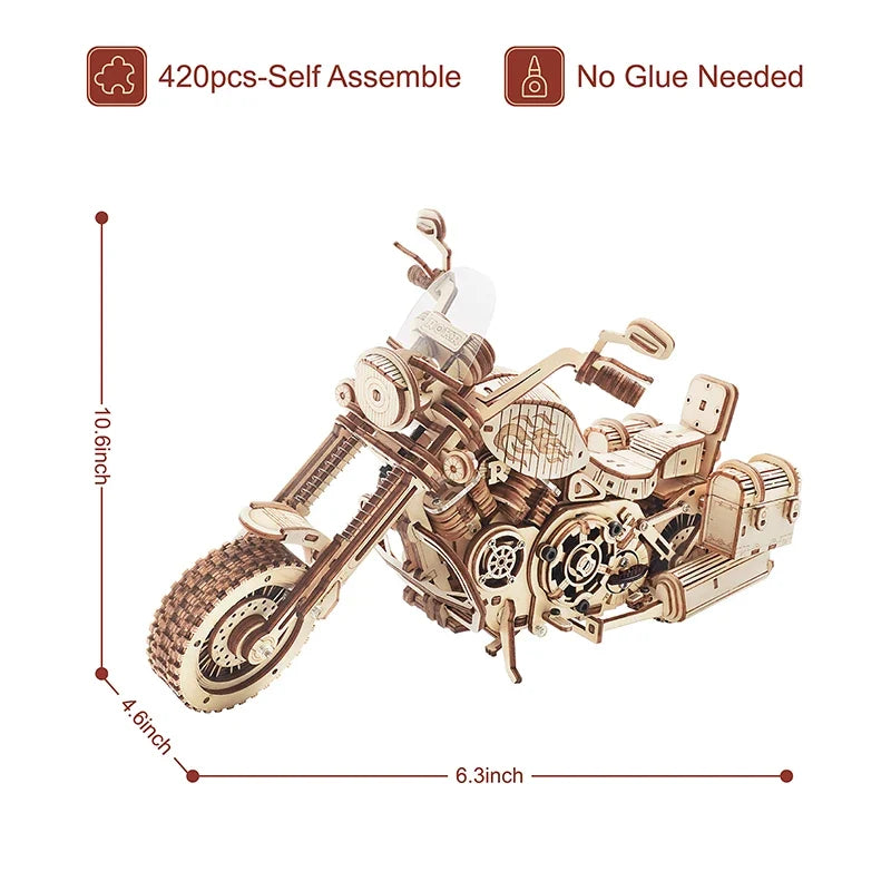 Robotime Rokr 3D Wood Motorcycle Puzzle Mechanical Cruiser Model Kit