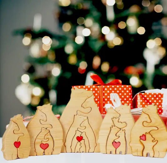 Personalized Wooden Bear Family Puzzle - Laser Engraved Home Decor