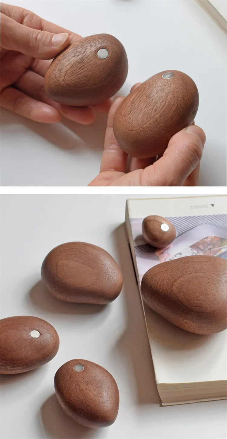 Nordic Solid Wood Balancing Stone Sculpture – Minimalist Zen Puzzle Decor