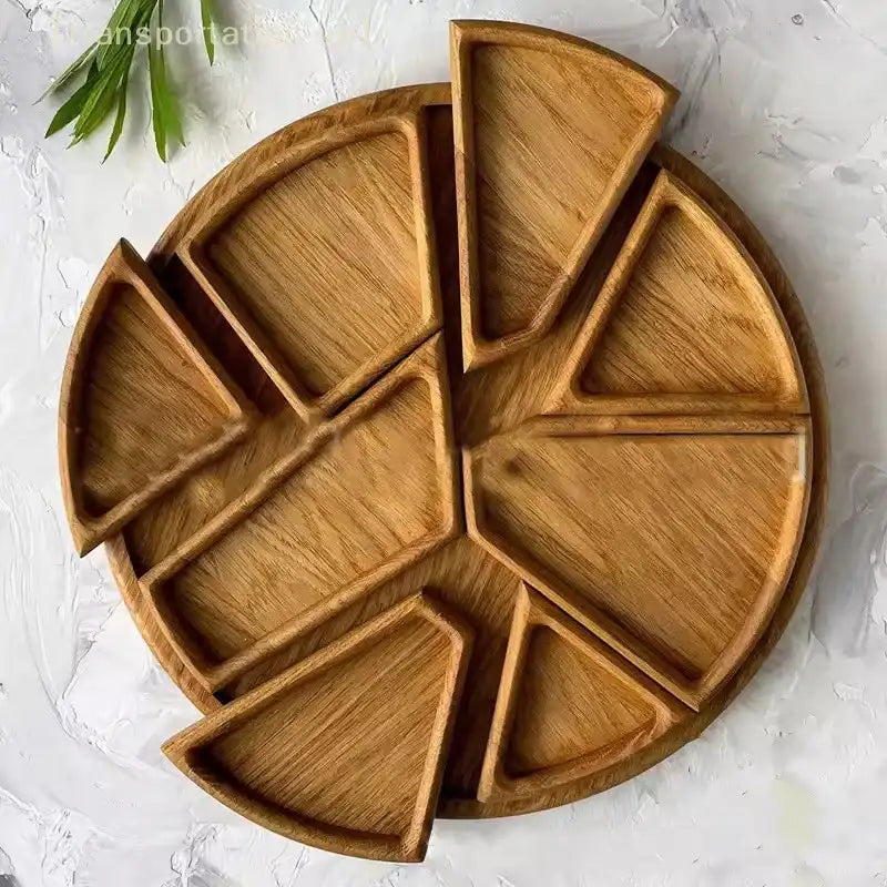Divided Wood Serving Tray - Round Platter for Snacks