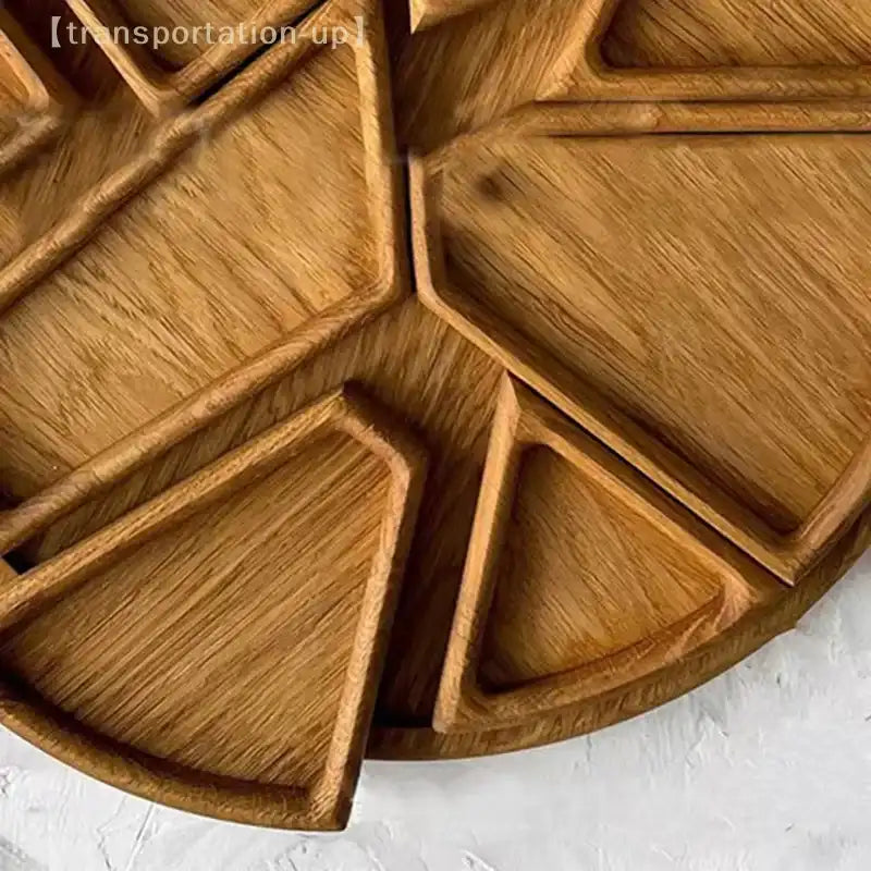 Divided Wood Serving Tray - Round Platter for Snacks
